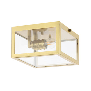 Eleanor 8" Farmhouse Industrial Square Iron/Glass Case LED Flush Mount - JONATHAN Y